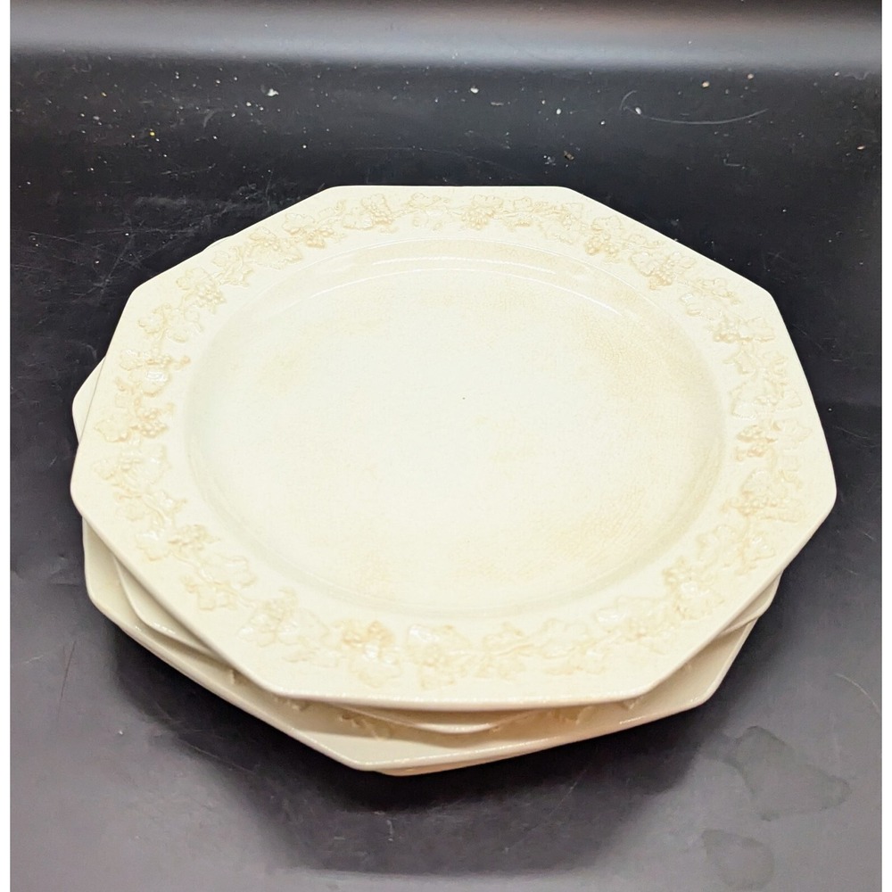 Set/5 Vintage Wedgwood Cream On Cream Octagonal Dinner Plate 9.5" England
